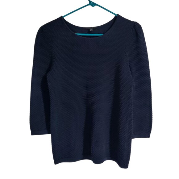 COS Sweaters - NWOT COS Knit Navy Blue Puff 3/4 Sleeve Basic Nuetral Sweater - Small